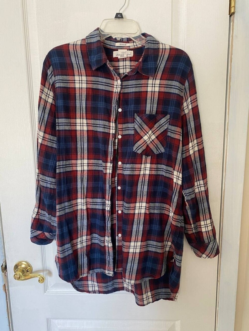 H&M Women’s 100% Cotton Red, White, and Blue Plaid Button Up US 12
